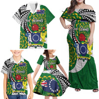 Cook Islands Independence Day Family Matching Off Shoulder Maxi Dress and Hawaiian Shirt National Flag and Emblem with Tatau Tattoo LT03 - Polynesian Pride