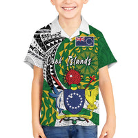 Cook Islands Independence Day Family Matching Off Shoulder Maxi Dress and Hawaiian Shirt National Flag and Emblem with Tatau Tattoo LT03 Son's Shirt - Polynesian Pride