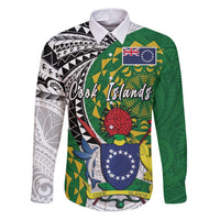 Cook Islands Independence Day Family Matching Puletasi and Hawaiian Shirt National Flag and Emblem with Tatau Tattoo LT03 Dad's Shirt - Long Sleeve - Polynesian Pride