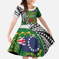 Cook Islands Independence Day Family Matching Tank Maxi Dress and Hawaiian Shirt National Flag and Emblem with Tatau Tattoo LT03 Daughter's Dress - Polynesian Pride