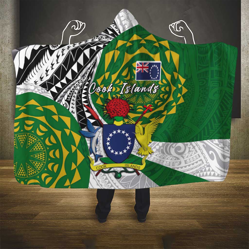 Cook Islands Independence Day Hooded Blanket National Flag and Emblem with Tatau Tattoo