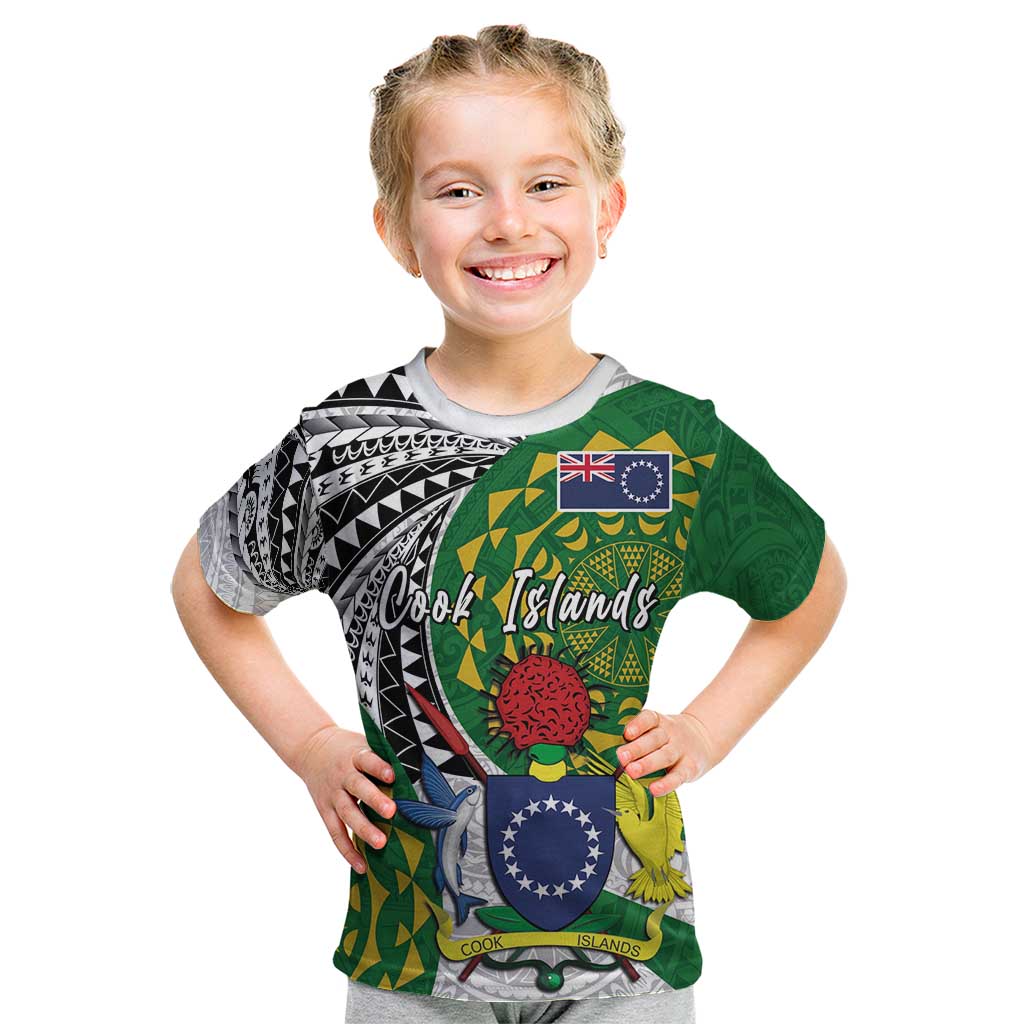 Cook Islands Independence Day Kid T Shirt National Flag and Emblem with Tatau Tattoo LT03 Youth XL Size14 - Polynesian Pride