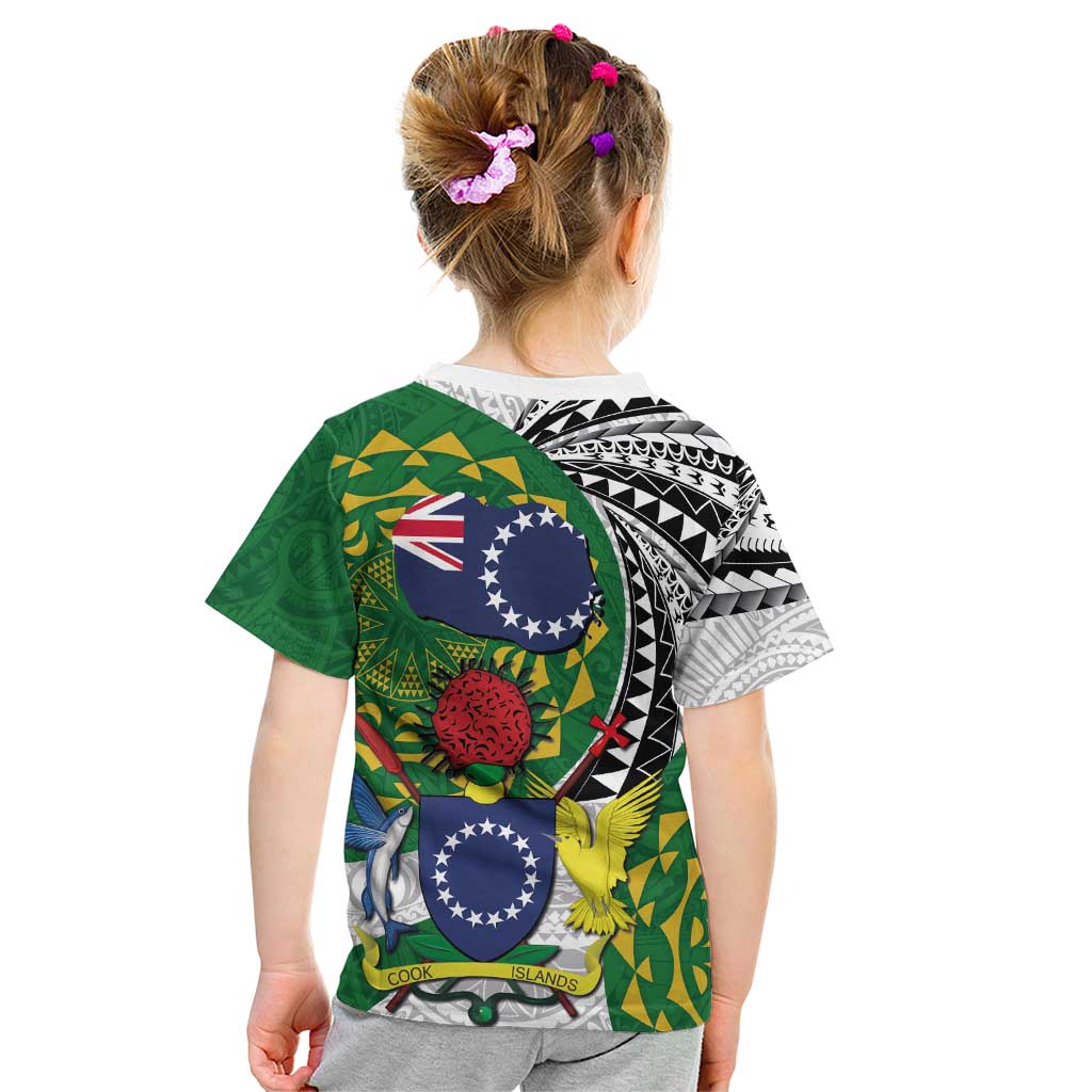 Cook Islands Independence Day Kid T Shirt National Flag and Emblem with Tatau Tattoo LT03 - Polynesian Pride