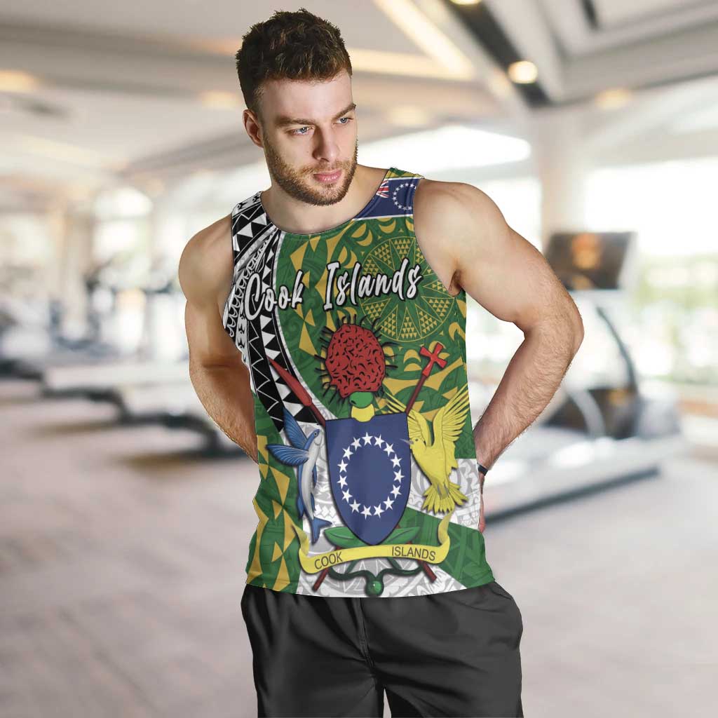 Cook Islands Independence Day Men Tank Top National Flag and Emblem with Tatau Tattoo