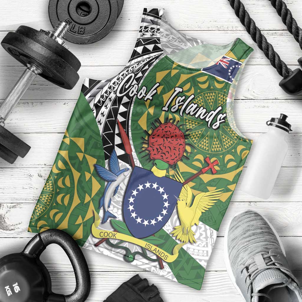 Cook Islands Independence Day Men Tank Top National Flag and Emblem with Tatau Tattoo