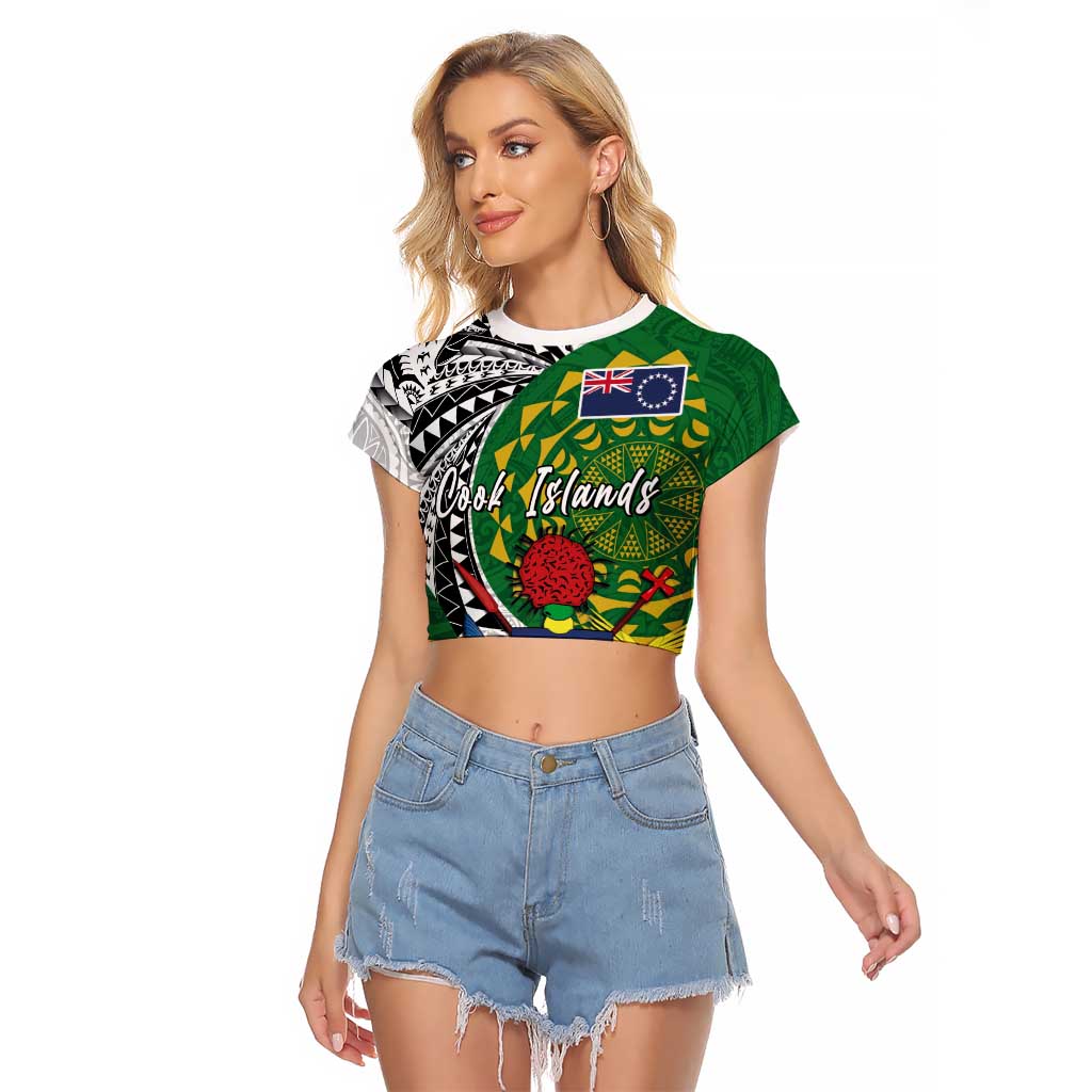 Cook Islands Independence Day Raglan Cropped T Shirt National Flag and Emblem with Tatau Tattoo LT03 Female - Polynesian Pride