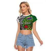 Cook Islands Independence Day Raglan Cropped T Shirt National Flag and Emblem with Tatau Tattoo LT03 Female - Polynesian Pride
