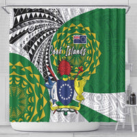 Cook Islands Independence Day Shower Curtain National Flag and Emblem with Tatau Tattoo