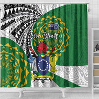 Cook Islands Independence Day Shower Curtain National Flag and Emblem with Tatau Tattoo