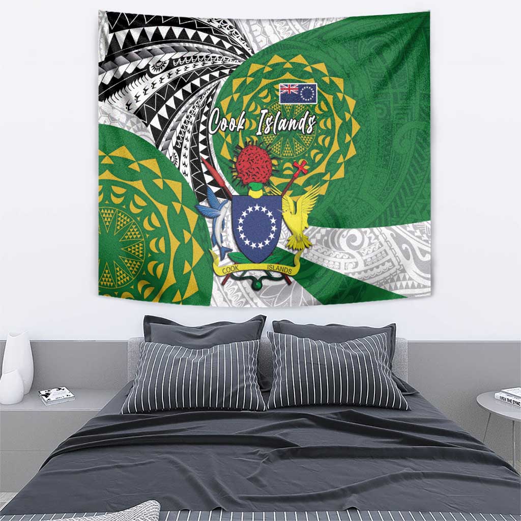 Cook Islands Independence Day Tapestry National Flag and Emblem with Tatau Tattoo