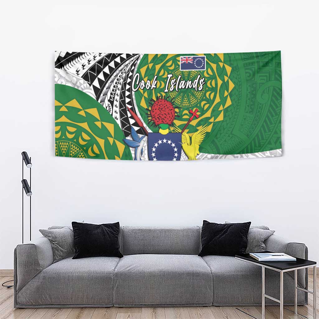 Cook Islands Independence Day Tapestry National Flag and Emblem with Tatau Tattoo