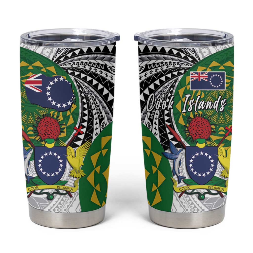 Cook Islands Independence Day Tumbler Cup National Flag and Emblem with Tatau Tattoo LT03 - Polynesian Pride
