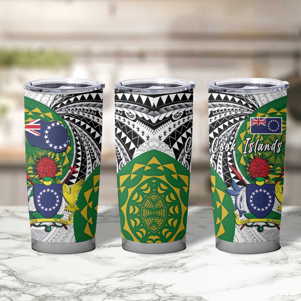 Cook Islands Independence Day Tumbler Cup National Flag and Emblem with Tatau Tattoo LT03 - Polynesian Pride