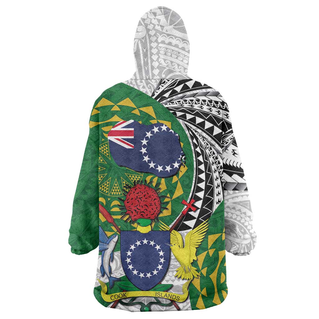 Cook Islands Independence Day Wearable Blanket Hoodie National Flag and Emblem with Tatau Tattoo LT03 - Polynesian Pride