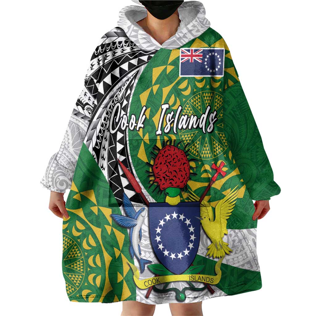 Cook Islands Independence Day Wearable Blanket Hoodie National Flag and Emblem with Tatau Tattoo LT03 - Polynesian Pride