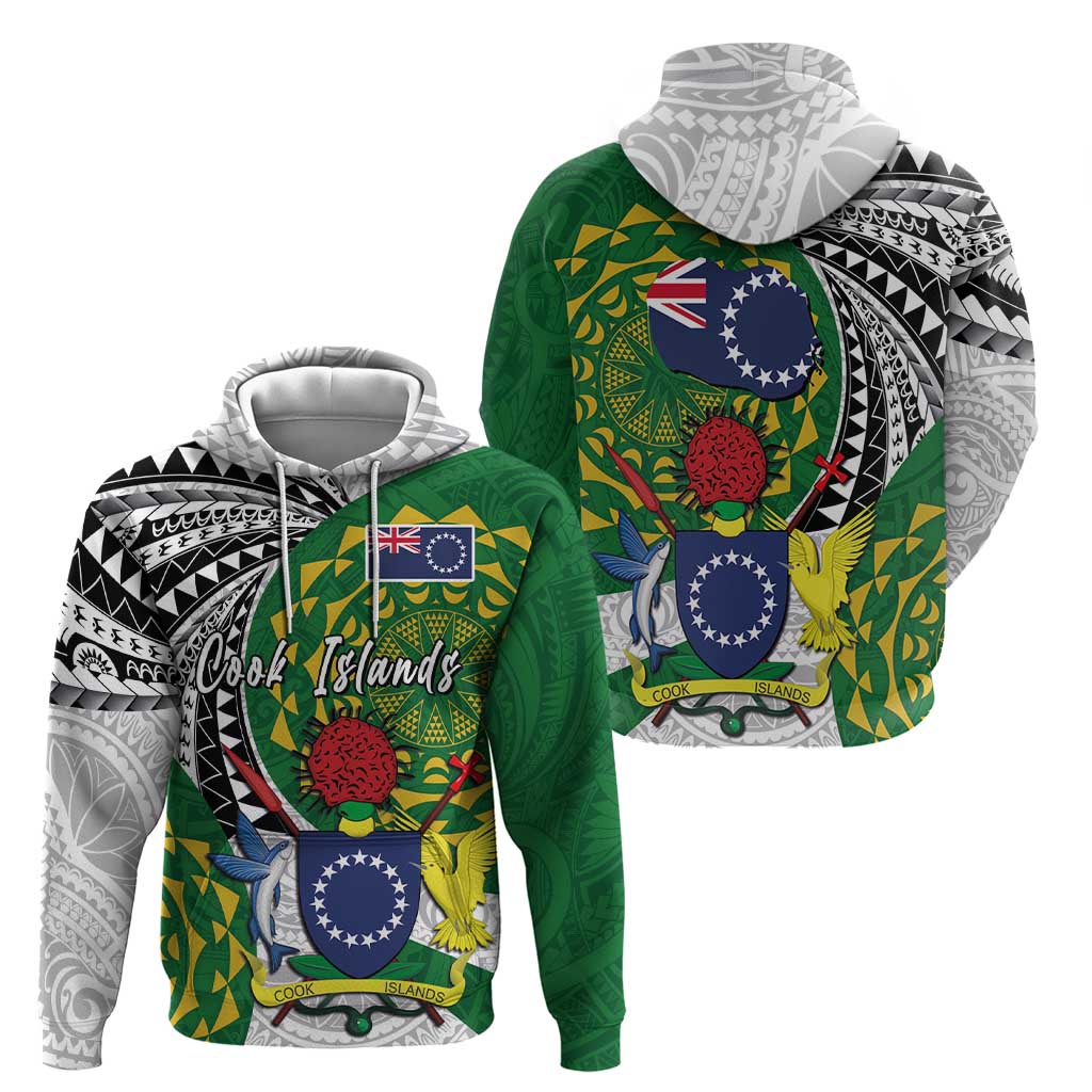 Cook Islands Independence Day Zip Hoodie National Flag and Emblem with Tatau Tattoo
