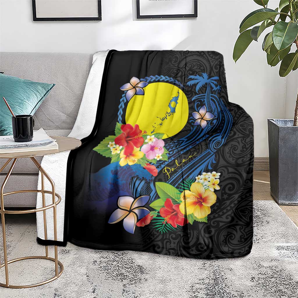 Palau Independence Day Blanket Melanesian Tattoo with Hibiscus