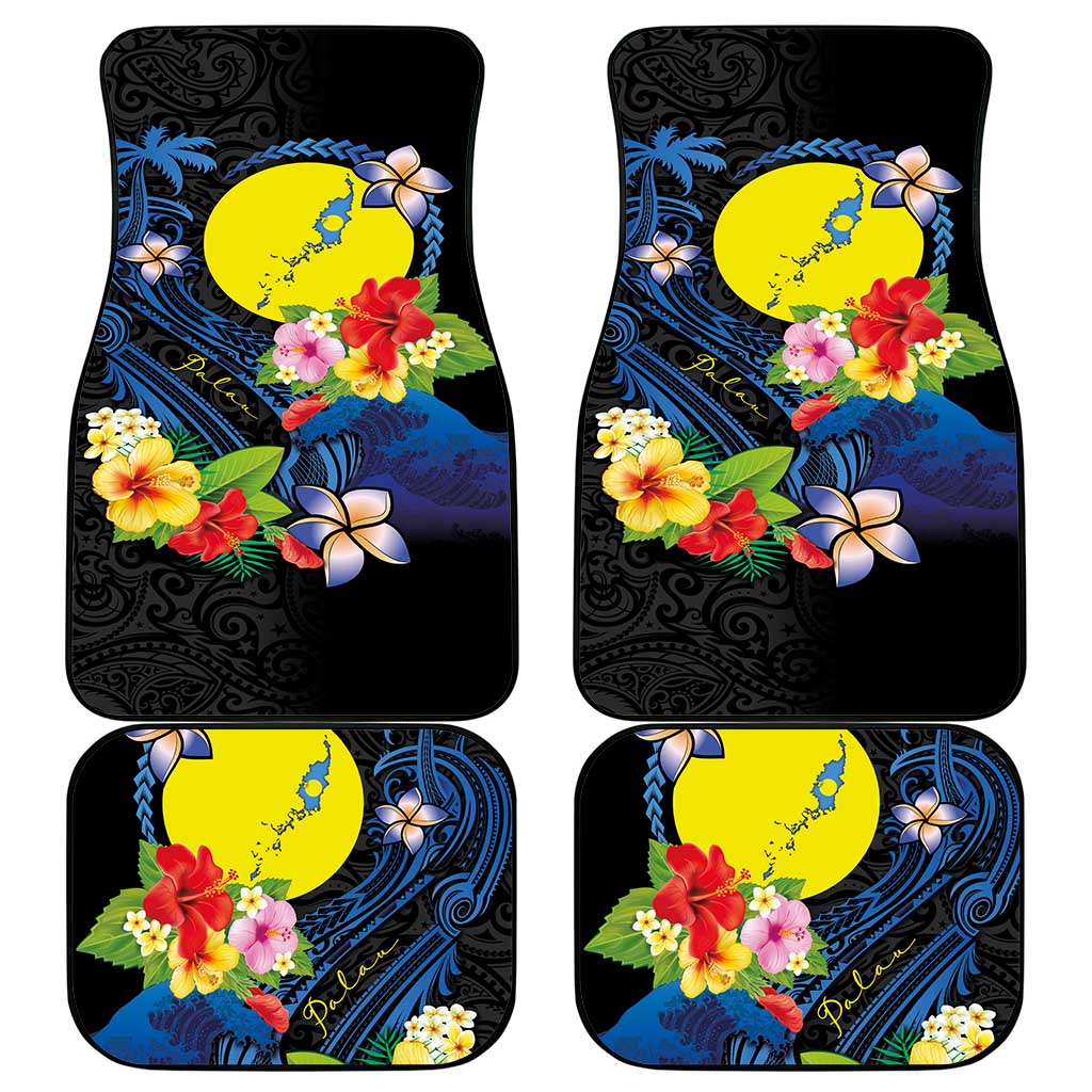 Palau Independence Day Car Mats Melanesian Tattoo with Hibiscus LT03 - Polynesian Pride