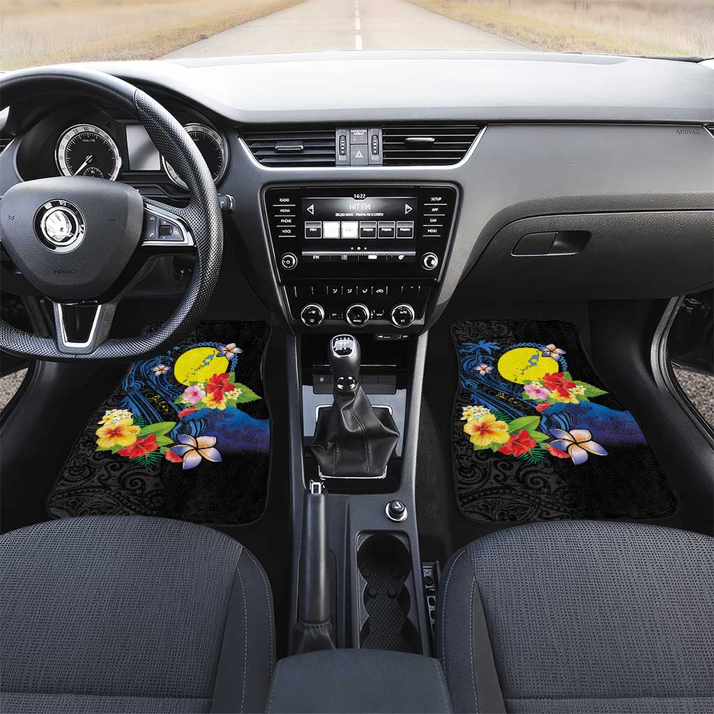 Palau Independence Day Car Mats Melanesian Tattoo with Hibiscus LT03 Set 2pcs - Front - Polynesian Pride