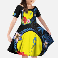 Palau Independence Day Family Matching Mermaid Dress and Hawaiian Shirt Melanesian Tattoo with Hibiscus