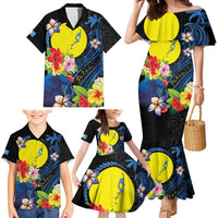 Palau Independence Day Family Matching Mermaid Dress and Hawaiian Shirt Melanesian Tattoo with Hibiscus