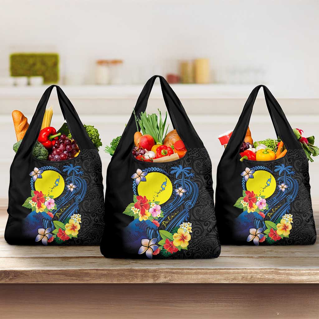 Palau Independence Day Grocery Bag Melanesian Tattoo with Hibiscus LT03 3-pack One Size - Polynesian Pride