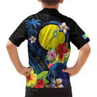 Palau Independence Day Hawaiian Shirt Melanesian Tattoo with Hibiscus