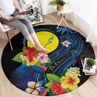 Palau Independence Day Round Carpet Melanesian Tattoo with Hibiscus