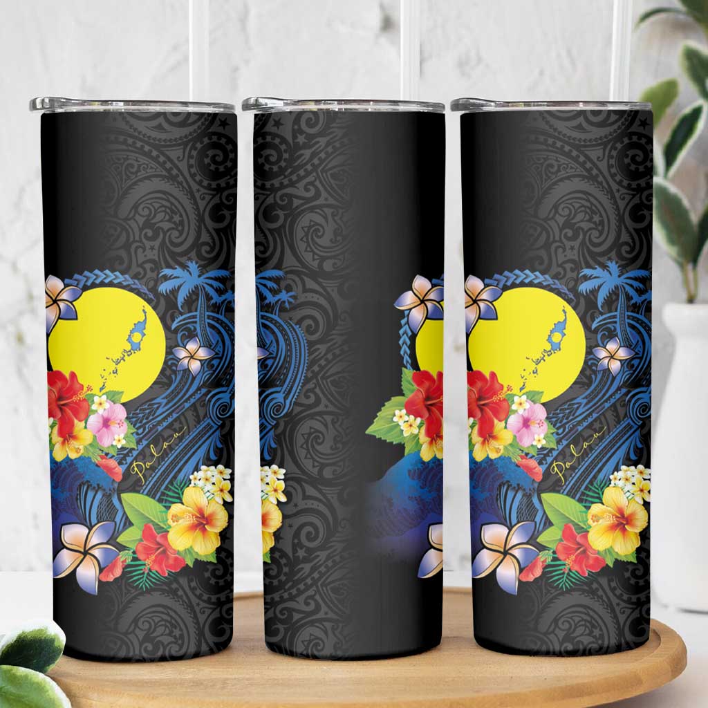 Palau Independence Day Skinny Tumbler Melanesian Tattoo with Hibiscus LT03 - Polynesian Pride