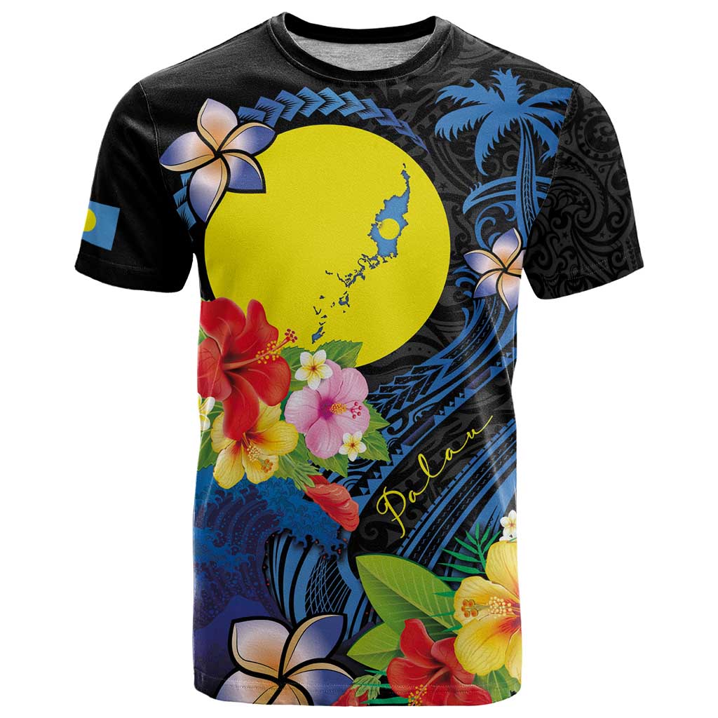 Palau Independence Day T Shirt Melanesian Tattoo with Hibiscus