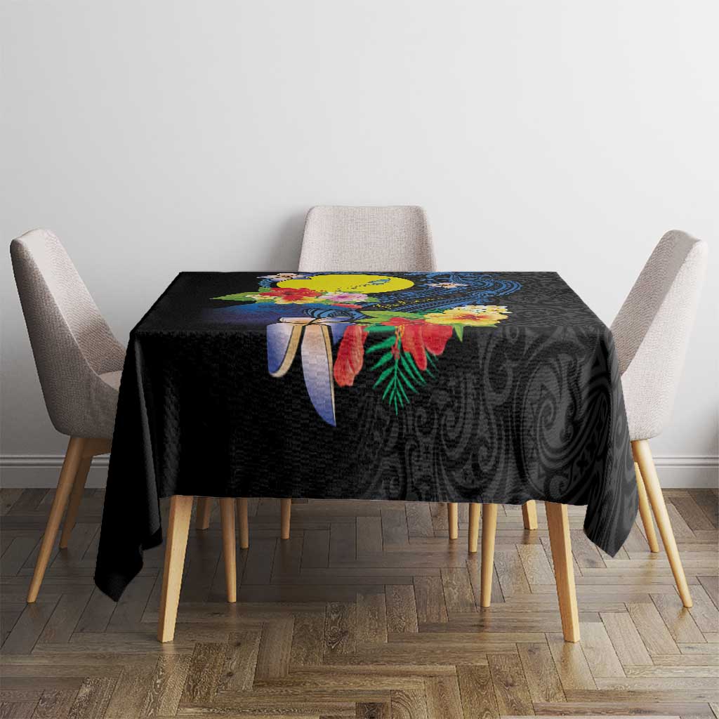 Palau Independence Day Tablecloth Melanesian Tattoo with Hibiscus