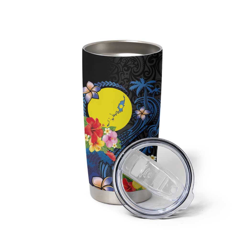Palau Independence Day Tumbler Cup Melanesian Tattoo with Hibiscus LT03 - Polynesian Pride