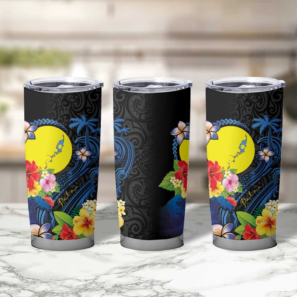 Palau Independence Day Tumbler Cup Melanesian Tattoo with Hibiscus LT03 - Polynesian Pride