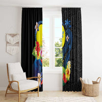 Palau Independence Day Window Curtain Melanesian Tattoo with Hibiscus LT03 - Polynesian Pride