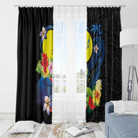 Palau Independence Day Window Curtain Melanesian Tattoo with Hibiscus LT03 - Polynesian Pride