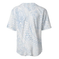 Hawaiian Turtles and Leis Baseball Jersey Tribal Kakau Pattern Airy White Blue Cloud Vibe