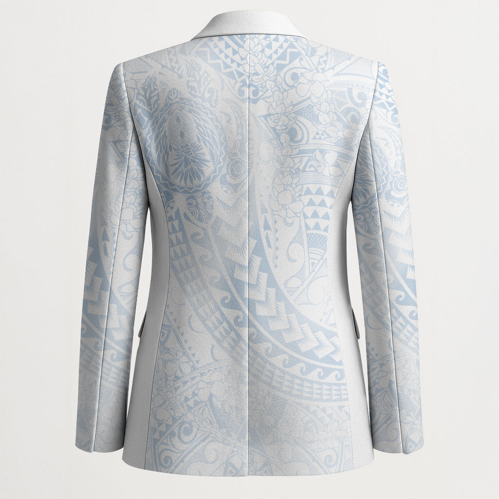Hawaiian Turtles and Leis Blazer Tribal Kakau Pattern Airy White Blue Cloud Vibe