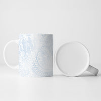 Hawaiian Turtles and Leis Ceramic Mug Tribal Kakau Pattern Airy White Blue Cloud Vibe