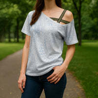 Hawaiian Turtles and Leis Cross Shoulder Shirt Tribal Kakau Pattern Airy White Blue Cloud Vibe