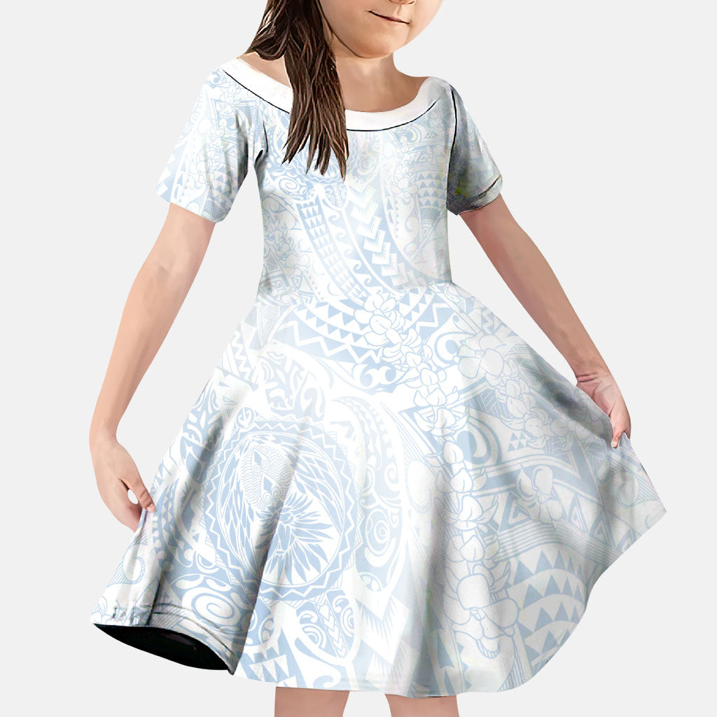 Hawaiian Turtles and Leis Family Matching Mermaid Dress and Hawaiian Shirt Tribal Kakau Pattern Airy White Blue Cloud Vibe