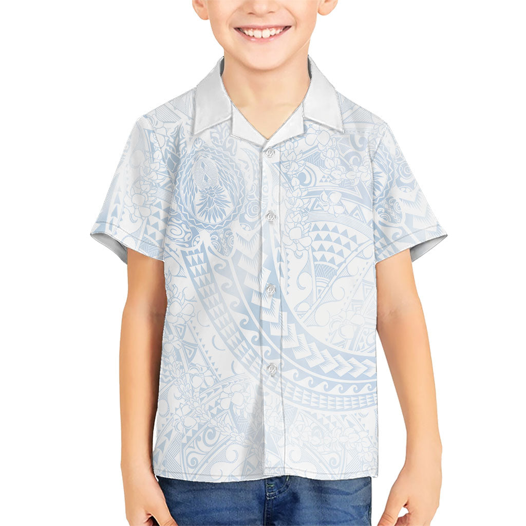 Hawaiian Turtles and Leis Family Matching Mermaid Dress and Hawaiian Shirt Tribal Kakau Pattern Airy White Blue Cloud Vibe