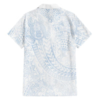 Hawaiian Turtles and Leis Family Matching Off Shoulder Maxi Dress and Hawaiian Shirt Tribal Kakau Pattern Airy White Blue Cloud Vibe