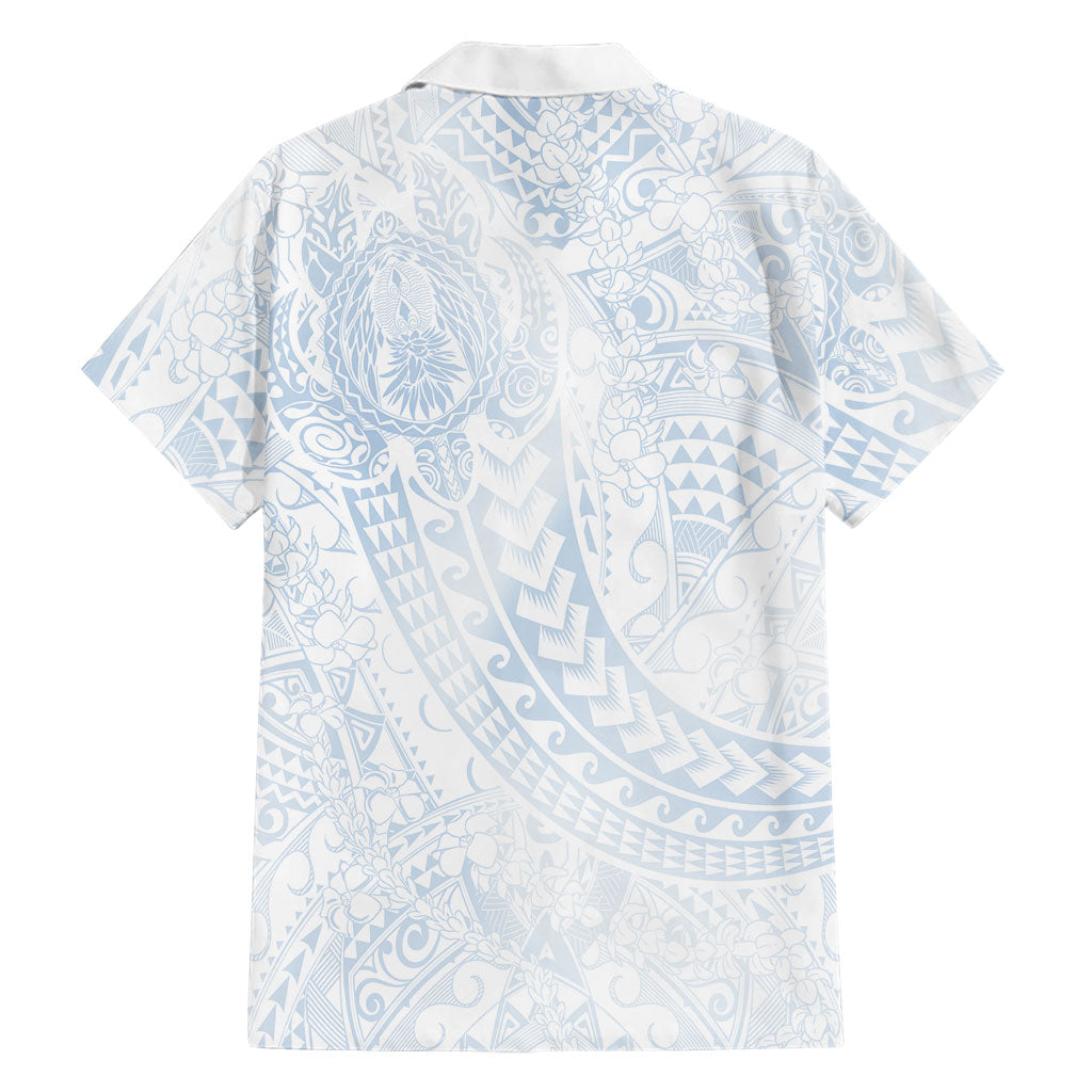 Hawaiian Turtles and Leis Family Matching Short Sleeve Bodycon Dress and Hawaiian Shirt Tribal Kakau Pattern Airy White Blue Cloud Vibe