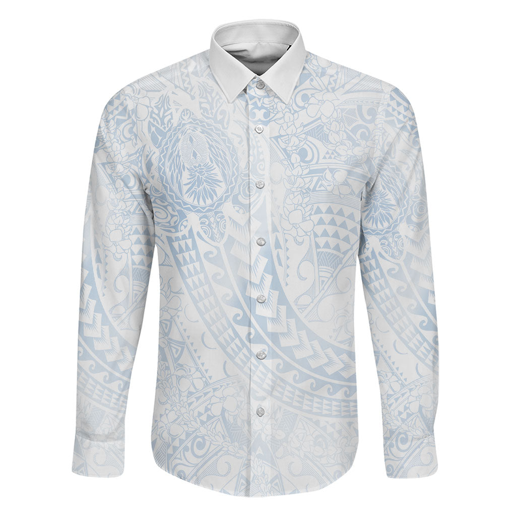 Hawaiian Turtles and Leis Family Matching Short Sleeve Bodycon Dress and Hawaiian Shirt Tribal Kakau Pattern Airy White Blue Cloud Vibe