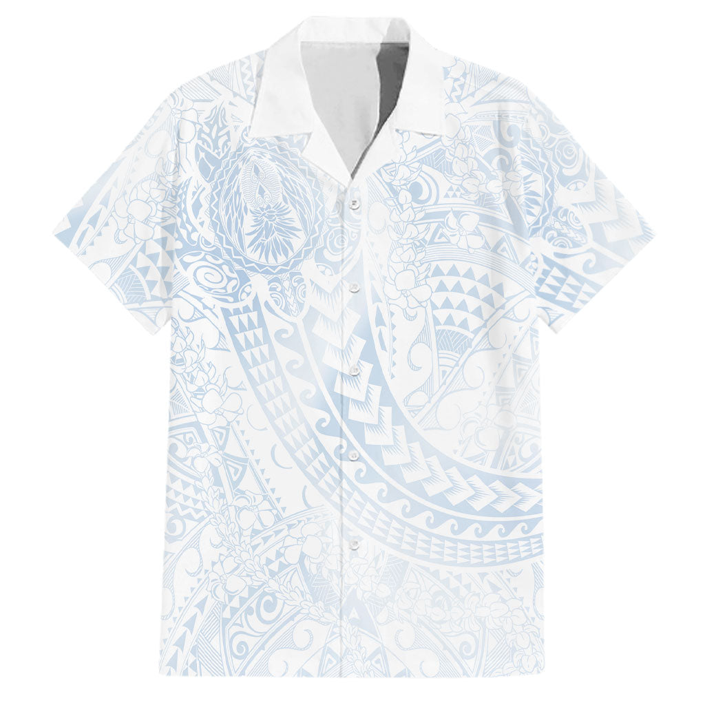 Hawaiian Turtles and Leis Family Matching Tank Maxi Dress and Hawaiian Shirt Tribal Kakau Pattern Airy White Blue Cloud Vibe