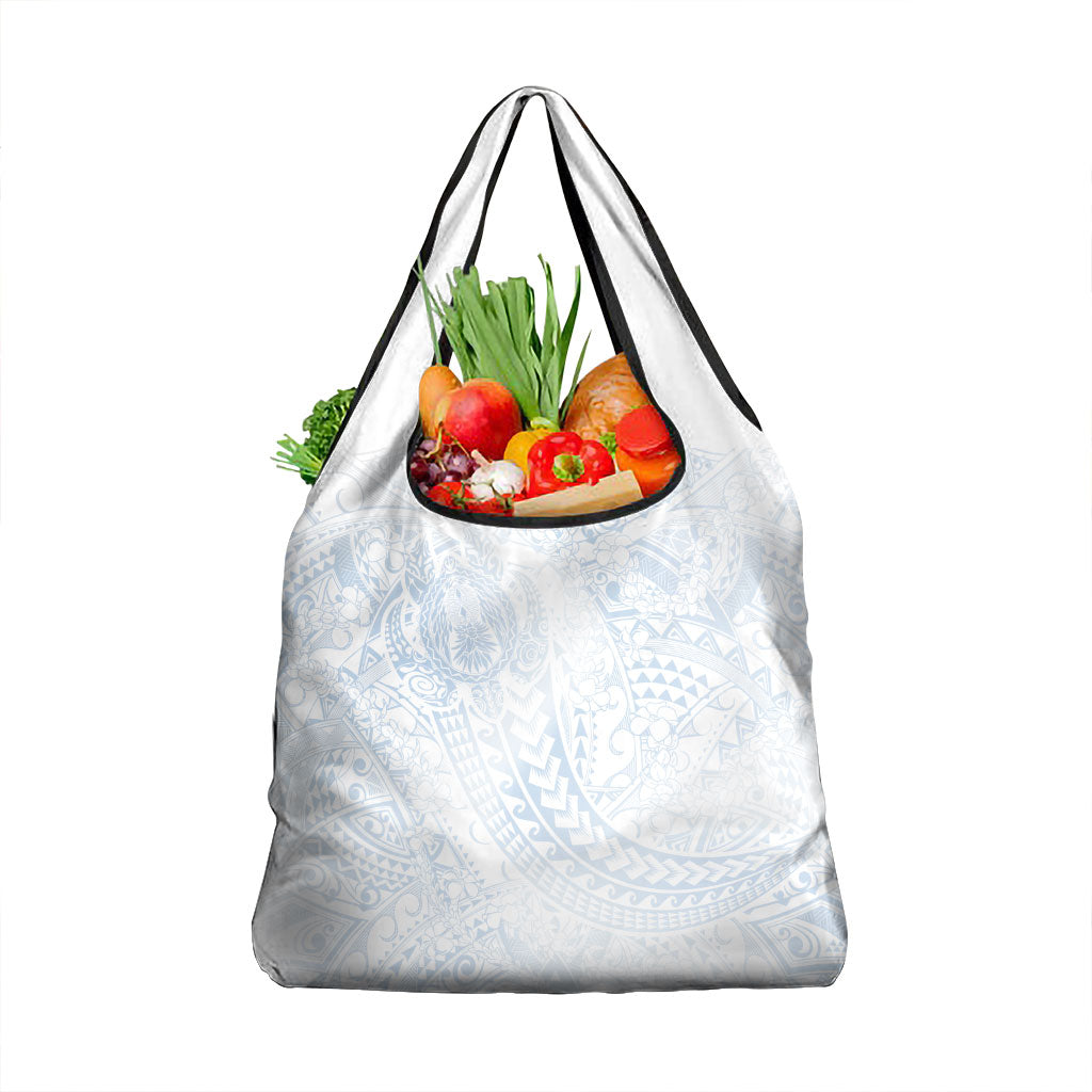 Hawaiian Turtles and Leis Grocery Bag Tribal Kakau Pattern Airy White Blue Cloud Vibe LT03 1-pack One Size White - Polynesian Pride