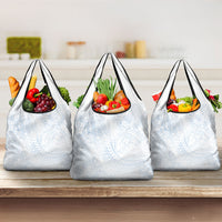 Hawaiian Turtles and Leis Grocery Bag Tribal Kakau Pattern Airy White Blue Cloud Vibe