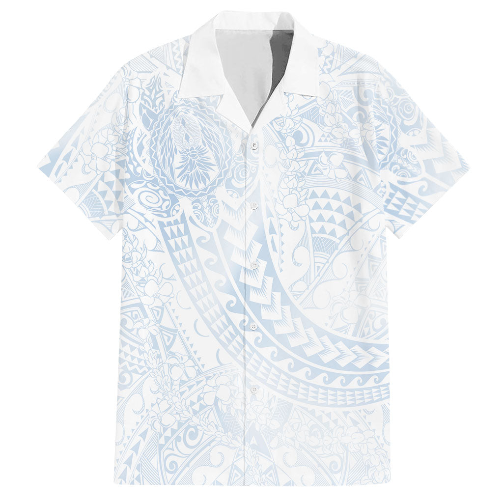 Hawaiian Turtles and Leis Hawaiian Shirt Tribal Kakau Pattern Airy White Blue Cloud Vibe