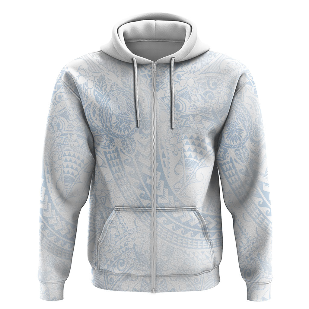 Hawaiian Turtles and Leis Hoodie Tribal Kakau Pattern Airy White Blue Cloud Vibe
