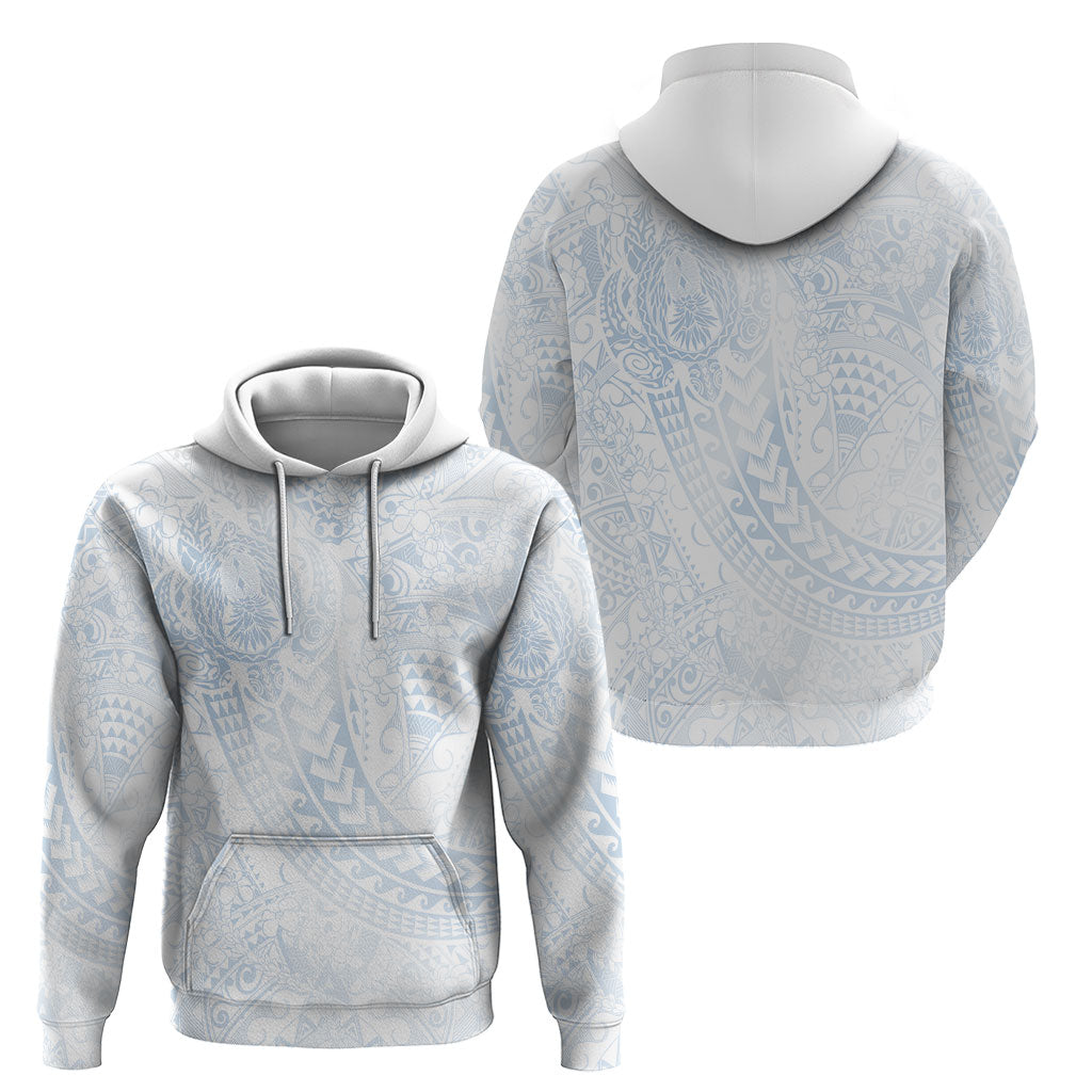 Hawaiian Turtles and Leis Hoodie Tribal Kakau Pattern Airy White Blue Cloud Vibe